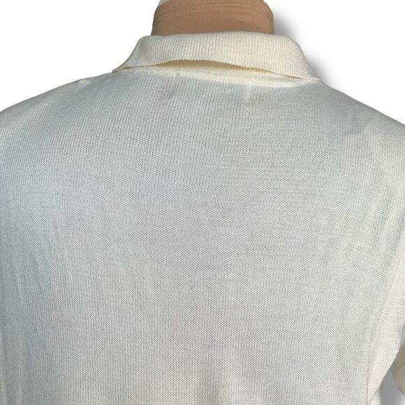 Vintage 90s Embroidered Cardigan Oatmeal Patchwork Light Pink Floral Knit Zipper - Picture 4 of 12